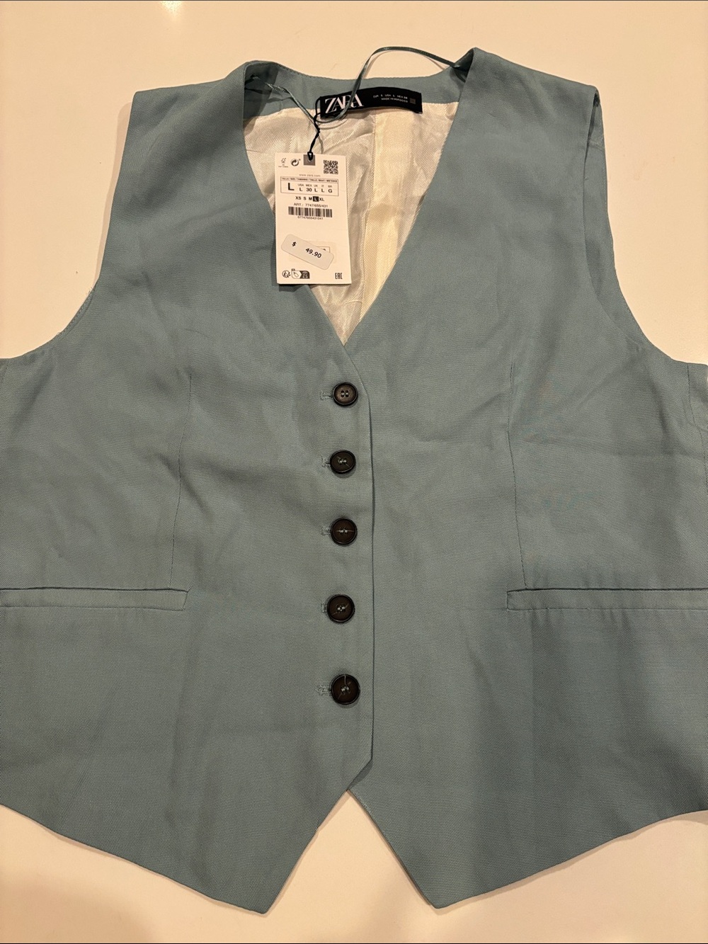 Zara Women's Pale Blue Button-Up Tailored Vest